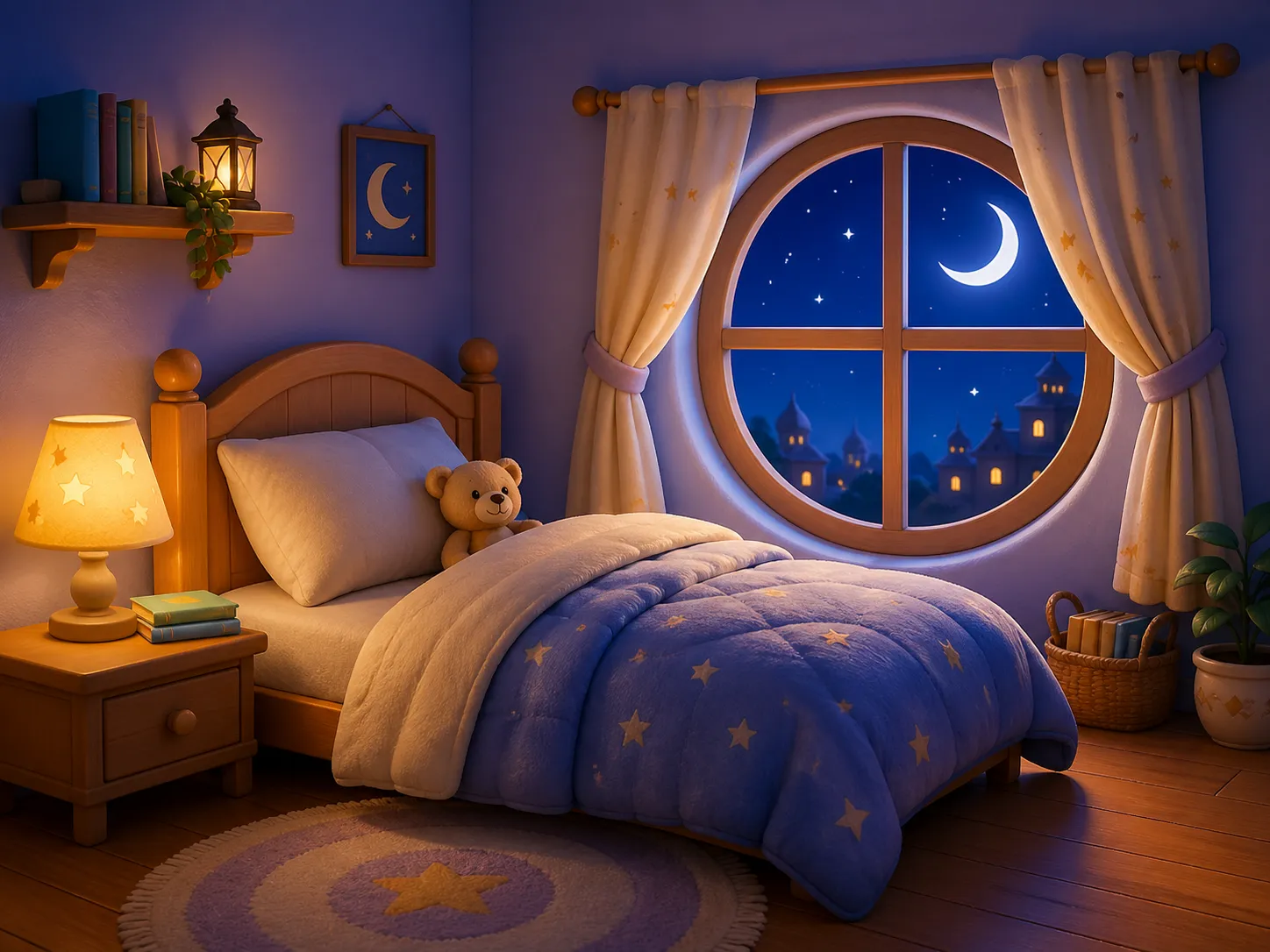 Cozy moonlit bedroom