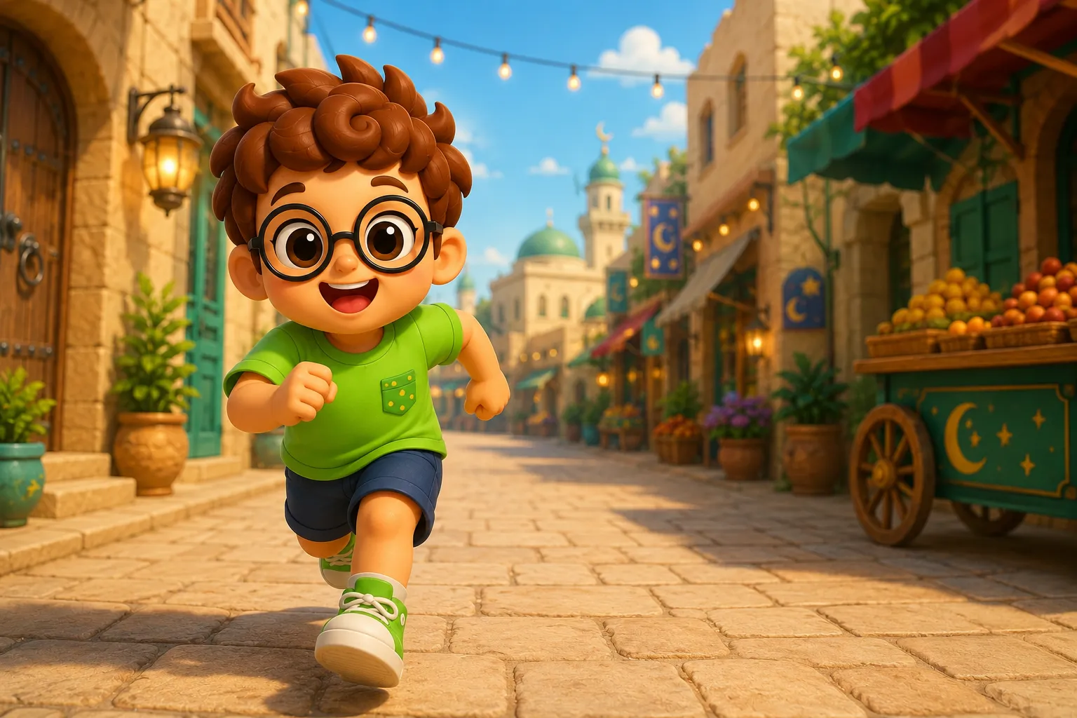 Layth running through a colorful scene collecting items
