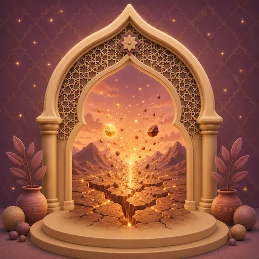 Illustration for Surah Az-Zalzalah, surah 99 of the Quran, the earthquake